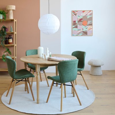 Table ronde extensible pieds tournés D105 + 4 chaises tissu - VICTORIA HELLIN, DEPUIS 1862