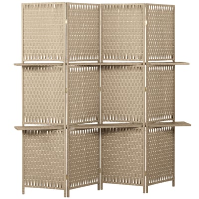 Séparateur de pièces 4 panneaux 2 étagères pliables HOMCOM