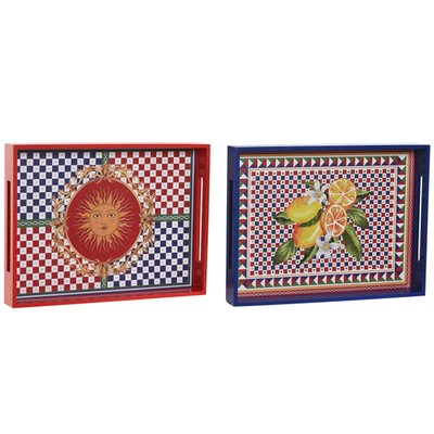 Set de 2 plateaux de service multicolores citrons 40x30x5cm WADIGA