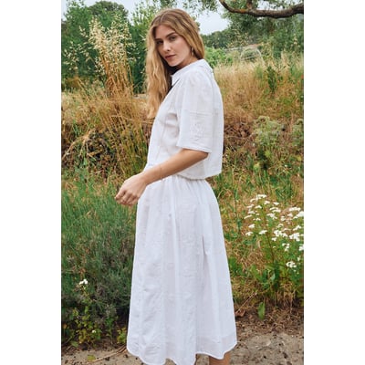 Jupe mi-longue en coton, broderies ajourées MOLLY BRACKEN