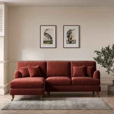 Emeline Velvet Corner Chaise Sofa with Castor Legs (Left Facing) ÉDITÉ