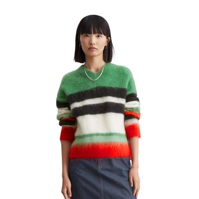 Pull ras du cou en V regular en mélange de laine vierge et de mohair brossé MARC O’POLO DENIM