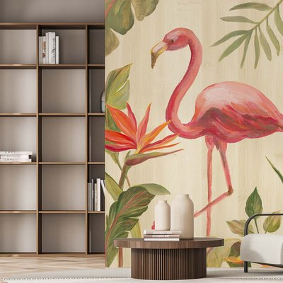 Papier peint exotique flamant rose en aquarelle HEXOA