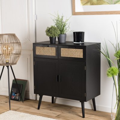 Buffet de rangement bois noir tiroirs en rotin PALMA PIER IMPORT