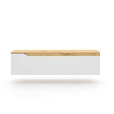 Meuble TV suspendu 1 porte décor chêne doré et blanc L140 cm - Tree CALICOSY