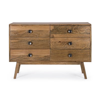 Commode en bois de manguier vintage 6 tiroirs L114 - SANTOS HELLIN, DEPUIS 1862