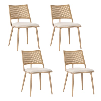 Lot de 4 chaises de salle à manger en PU avec dossier en rotin, KAROMIR MEUBLES COSY
