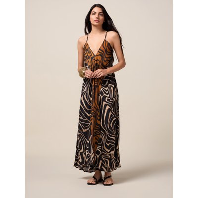 Robe longue sans manches réalisée en satin de viscose à motif animalier OLTRE