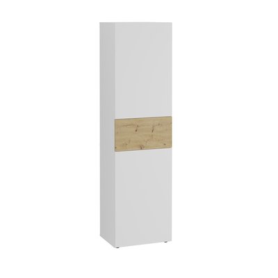 Armoire 2 portes décor chêne et blanc brillant Belm 6 - H119 cm CALICOSY