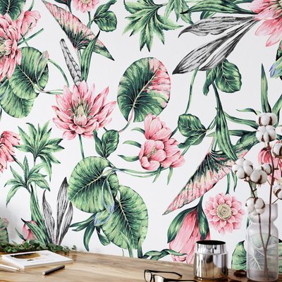 Papier peint plantes à fleurs de lotus blanc - 255x260 cm (l x h) LA TOUCHE ORIGINALE