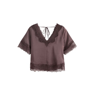 Top satin col v bordure dentelle NEXT