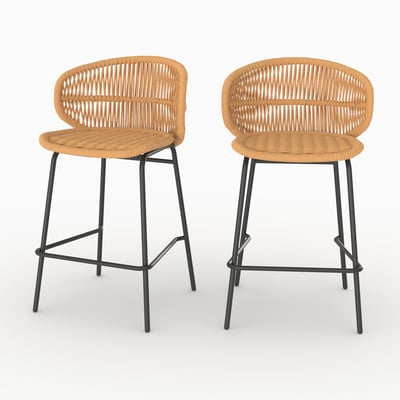 Lot de 2 chaises pour îlot central de jardin 65 cm en rotin synthétique - LARA MAISON PAVANE