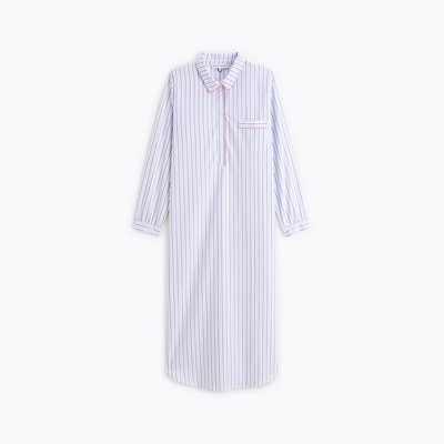 Chemise de nuit longue col classique en popeline de coton, ESSENTIEL RAYÉ LAURENCE TAVERNIER
