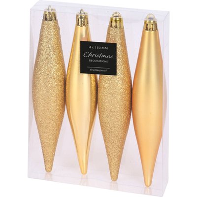 Set de 4 boules de Noël stalactites dorées - 4x15cm WADIGA