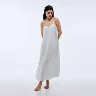Chemise de nuit rayée lin/coton MONOPRIX
