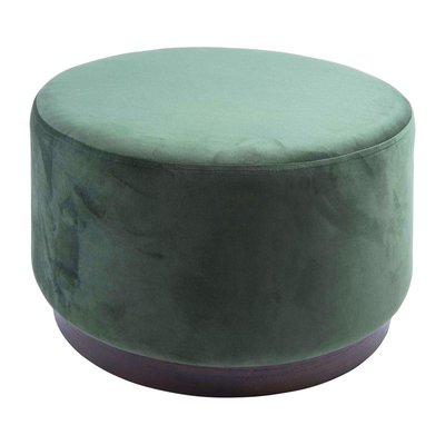 Grand pouf rond en velours et bois Vert foncé LEITMOTIV