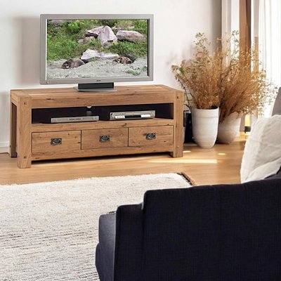 Meuble TV 150cm bois de chêne 3 tiroirs 1 niche style contemporain FJORD PIER IMPORT