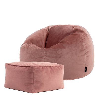 Pouf classique et son repose-pied velours - AURORA ICON
