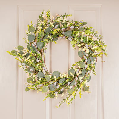 55cm Artificial Eucalyptus & Pussy-Willow Wreath SO'HOME