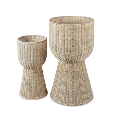 Lot de 2 grands cache- pots sur pied en rotin FLORENCE HYDILE