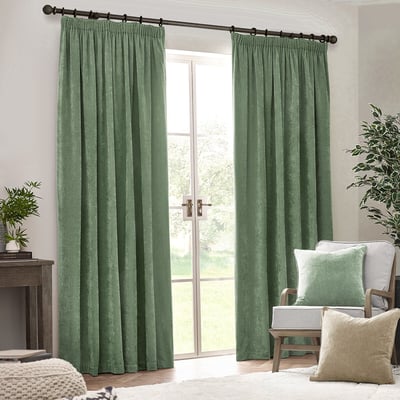 Heavy Chenille Velvet Room Darkening Pencil Pleat Curtains YARD