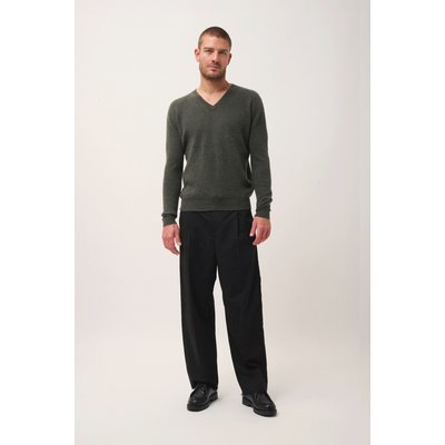 Pull Col V  Kaki Chiné Mevron JUST CASHMERE