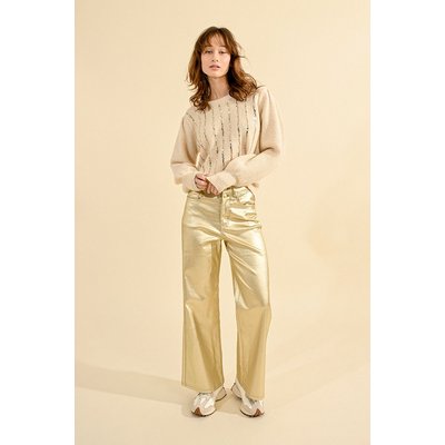 Pantalon enduit beige best sale