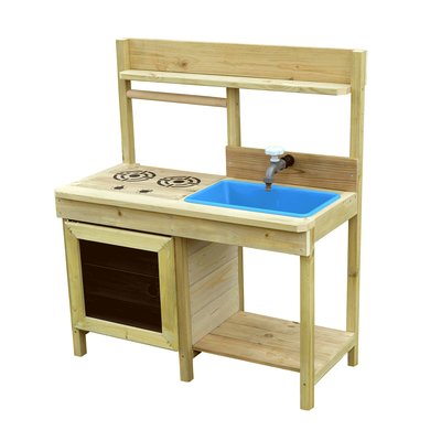 KANGUI - Cuisine extérieure bois FSC, bac à eau, robinet, évier pour jeux aux jardin KANGUI