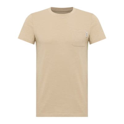 T-shirt en coton beige uni pourvu d'une poche plaquée sur le coeur MUSTANG