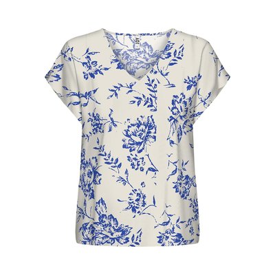 Floral/Leaf Print Blouse with V-Neck and Short Sleeves JDY
