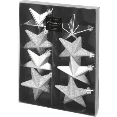 Set de 8 boules de Noël étoiles argentées - 6.5x8cm WADIGA