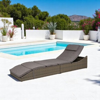 Bain de soleil inclinable en rotin synthétique gris MENDOZA PIER IMPORT