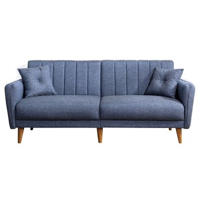 Canapé lit 3 places en lin avec 2 coussins et pieds en bois L210 cm - AQUA CALICOSY