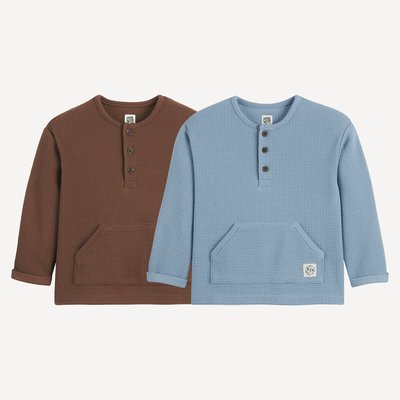 Lot de 2 T-shirts manches longues, nid d'abeille LA REDOUTE COLLECTIONS