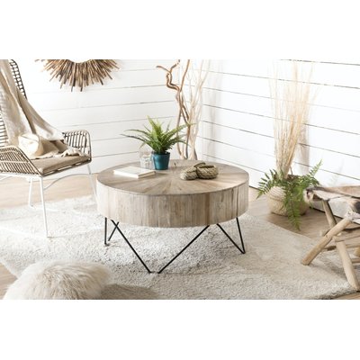 Table basse ronde 90cm plateau épais teck naturel JAIPUR PIER IMPORT