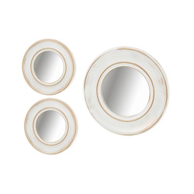 Set de 3 Miroirs Ronds avec Moulures en Polypropylène Blanc et Doré WADIGA