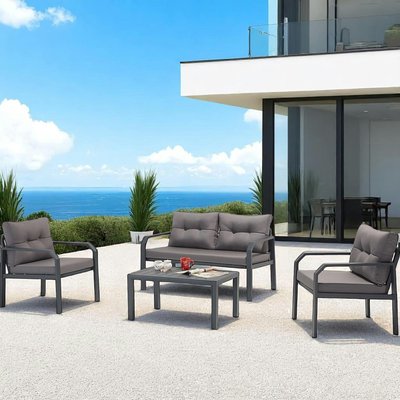 Salon de jardin détente en aluminium anthracite LOS PIER IMPORT