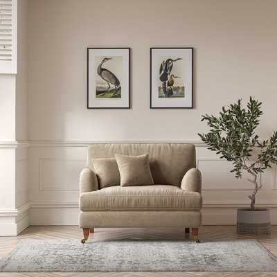 Emeline Textured Velvet Snuggle Chair with Antique Castor Legs SO'HOME