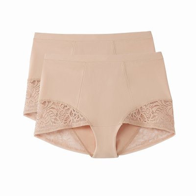Lot de 2 culottes hautes en coton et dentelle ANNE WEYBURN
