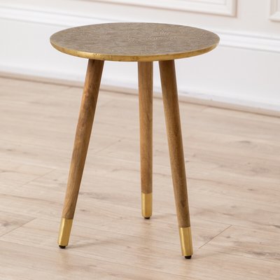 Isadora Antique Embossed Brass Side Table VOYAGE MAISON