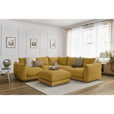 Canapé d'angle fixe 5 places en tissu avec pouf, ERNEST BOBOCHIC