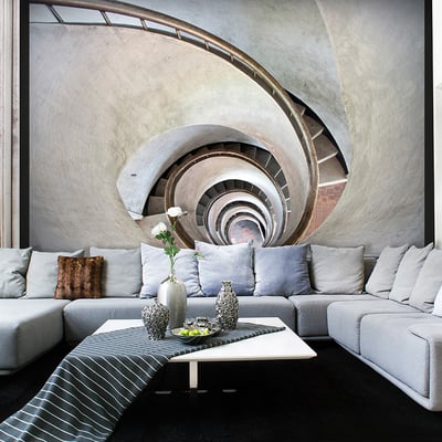 Papier peint intissé panoramique Ville et Architecture White spiral stairs EDEN