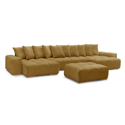 Canapé panoramique convertible 6 places en tissu texturé avec pouf, ANAKIN BOBOCHIC