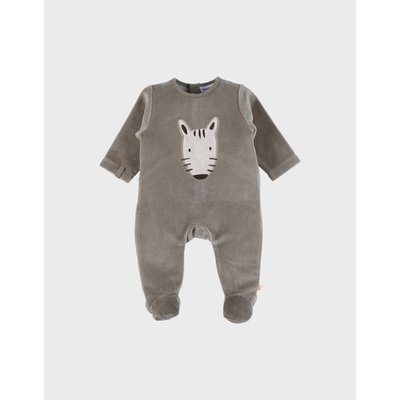 Pyjama bébé en velours kaki brodé zèbre NOUKIE'S