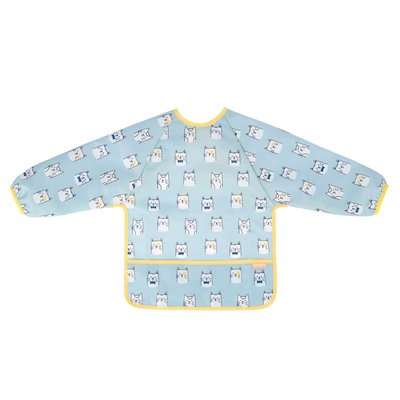 Bavoir manches longues bleu motif chat BADABULLE