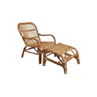 Fauteuil et repose pieds en rotin brut avec écorce AUBRY GASPARD