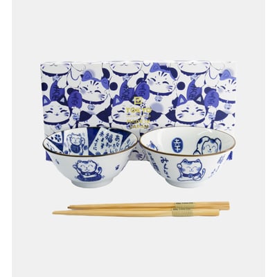 Coffret de 2 bols tayo et baguettes - chat TOKYO DESIGN STUDIO