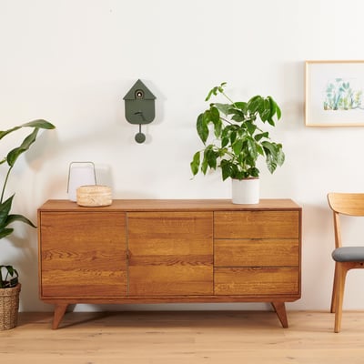 Buffet bas rétro en bois 2 portes et 3 tiroirs L160 bronze - MALLET HELLIN, DEPUIS 1862