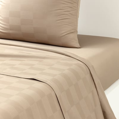 Drap plat en satin de coton ecru, DAMIER DESFORGES