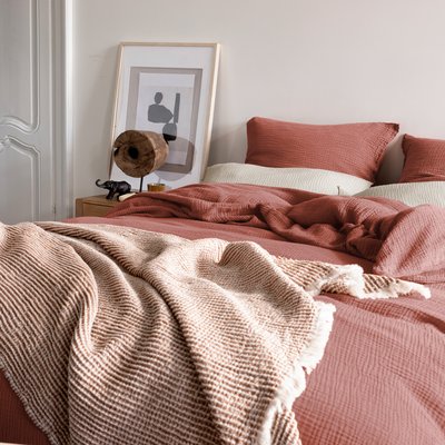 Housse de couette en gaze de coton, SIMPLEMENT GAUFRÉ BLANC CERISE